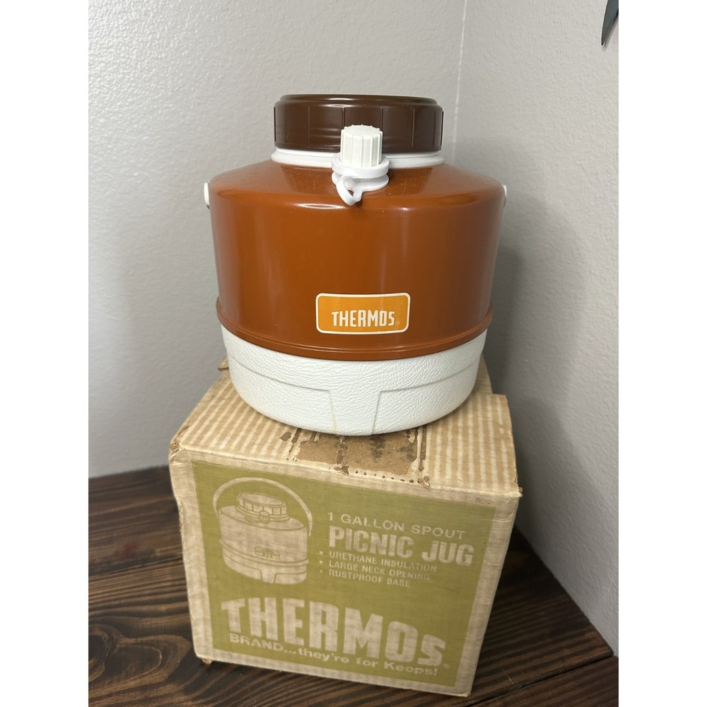 Thermos 7743/22 Brown White Plastic 1 Gallon Spout Hot & Cold Cooler Picnic Jug